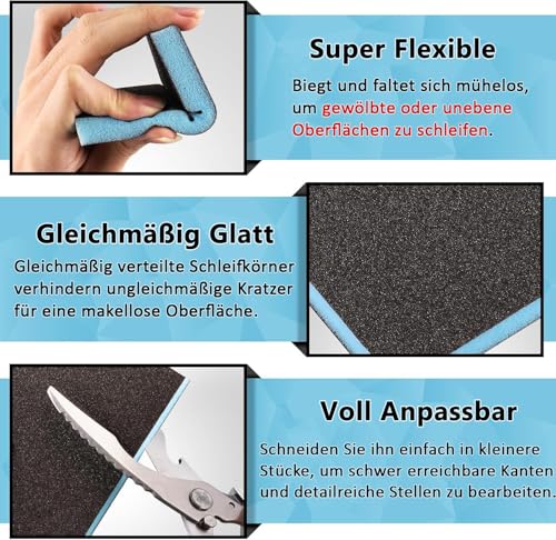 Sruhrak 18 Stück Weich Schleifschwamm, 120 Körnung Weiches Schleifblock Nass und Trocken Schleifschwämme Waschbar und Wiederverwendbare Schleifpads für Holz, Kunststoff und Metall Polieren