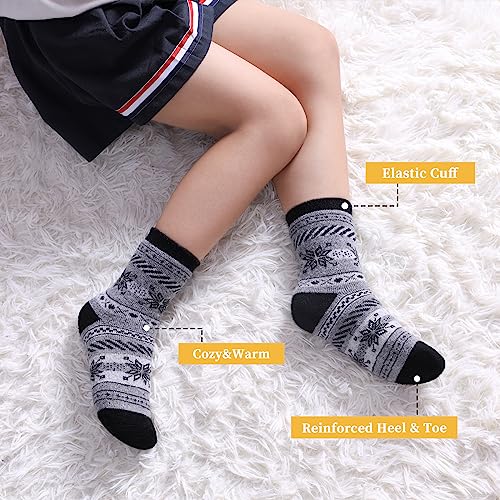 Image of FNOVCO Children's Winter Warm Wool Socks Kids Boys Girls Animal Socks 6 Pairs