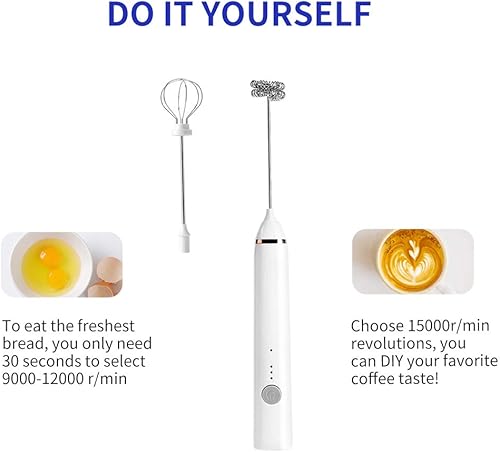 Miniatura 3 de Espumador de leche, espumador de leche eléctrico recargable de mano, 3 carga USB ajustable, se puede utilizar para bebidas de proteína de café a