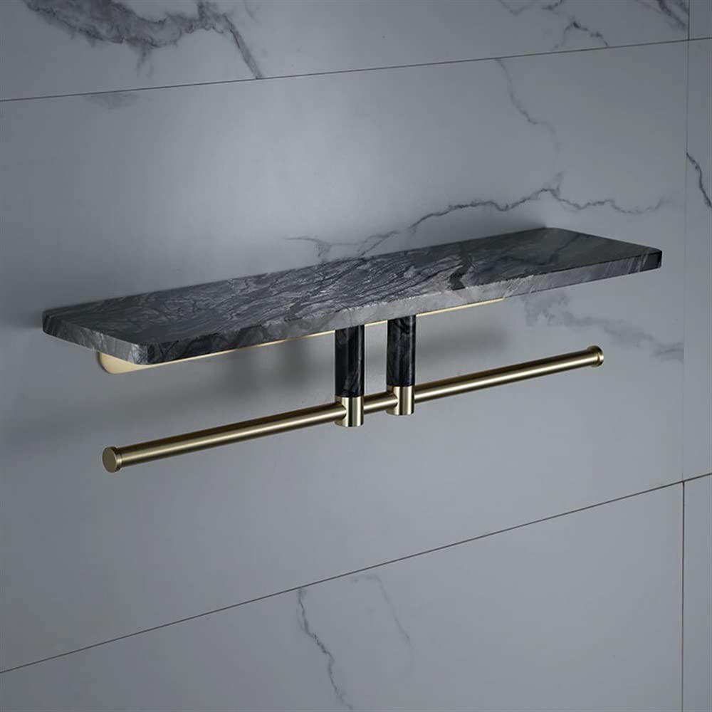 NPQPNAFC Bathroom Shelf Shower Caddy Nordic Light Natural Marble Shelf Wall Mounted Shampoo Partition Organizer Shelf Brass Brushed