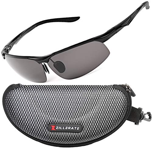 ZILLERATE Lunette De Soleil Homme Polarisée Pour la conduite, le vélo, le golf, le ski et tous les sports, Qualité supérieure, Antireflets, protection UV et monture métallique légère, Gris
