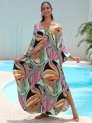 Image of KEYLORTING Plus Size Kaftan Dress Women, African Moo Moo Print Caftan, Batwing Dress, Beach Cover Up for Party and Loungewear