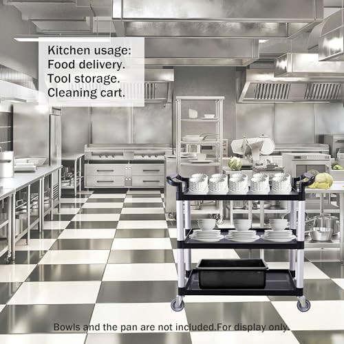 عربة لتقديم الطعام مع عجلات من 3 طبقات شديدة التحمل من اورنكات للمطاعم والمكاتب/المستودع/المطبخ/ورشة العمل/عربات الغسيل البلاستيكية - مقاس كبير