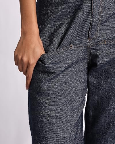 Women's Linen Blend Jeans Low Rise Wide Leg Vintage Denim Pants with Pockets4