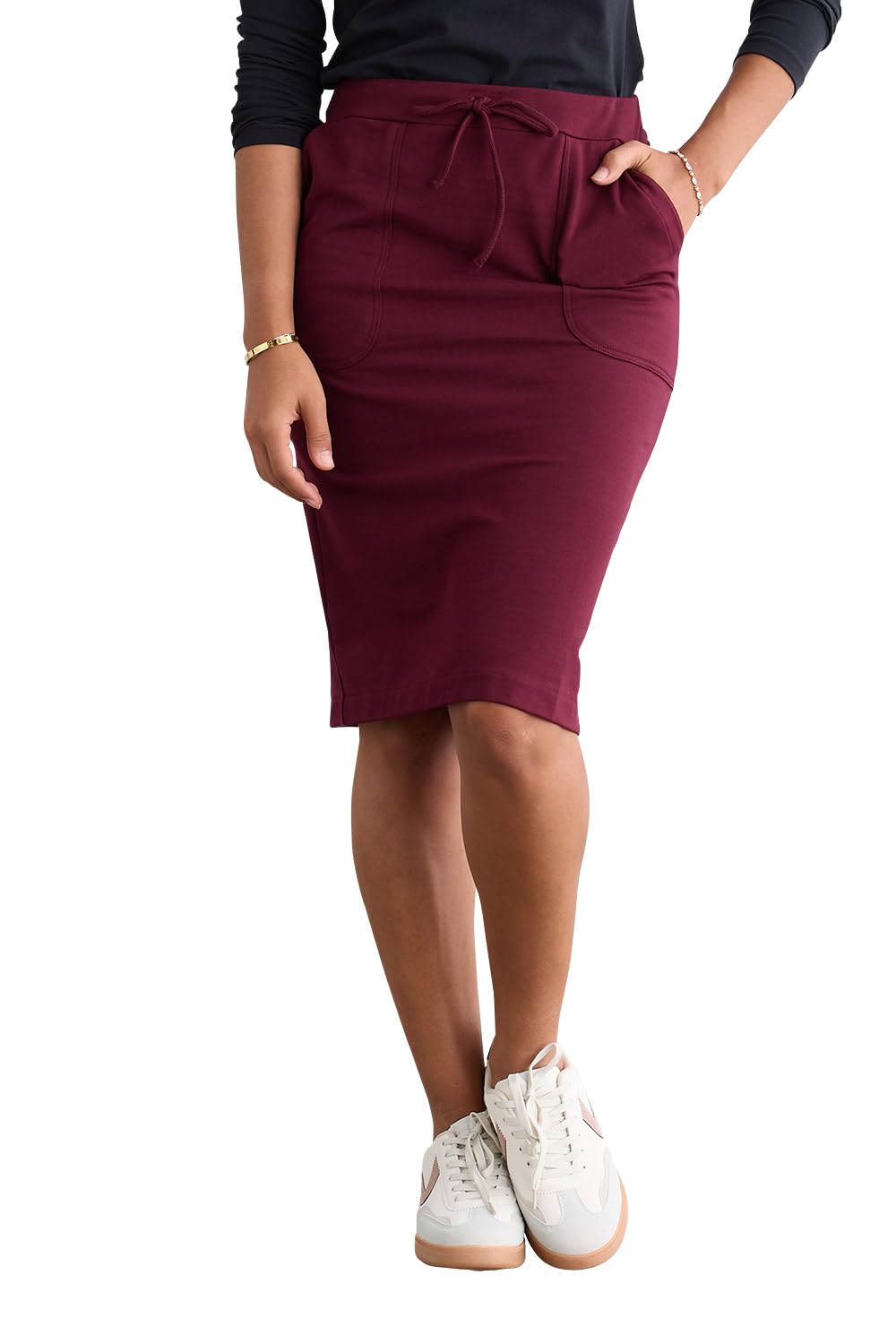 Fair Indigo Womens Organic French Terry Pocket Midi Skirt