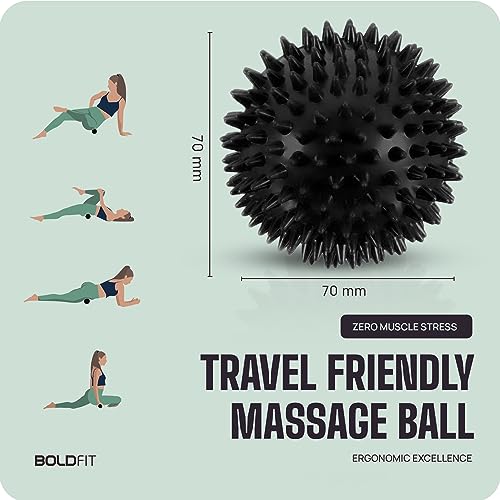 Image of Boldfit Spike Massage Ball for Physiotherapy Spike Ball High Density Massage Roller for Pain Relief Full Body Acupressure Ball for Foot, Hand, Back Massage Lacrosse Ball Massage for Recovery, Plastic, Rubber - Black