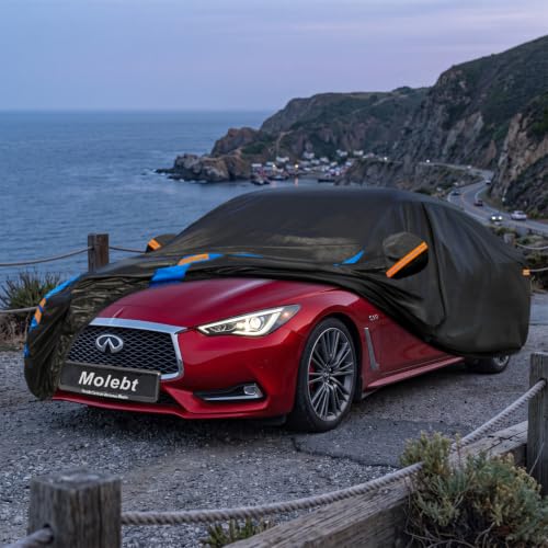 Image of Custom Fit Car Cover for Infiniti Q60 (2014-2022), Upgraded Waterproof All Weather Outdoor Auto Cover with Driver Door Zipper & Mirror Pockets, UV /Snow /Dust Protection