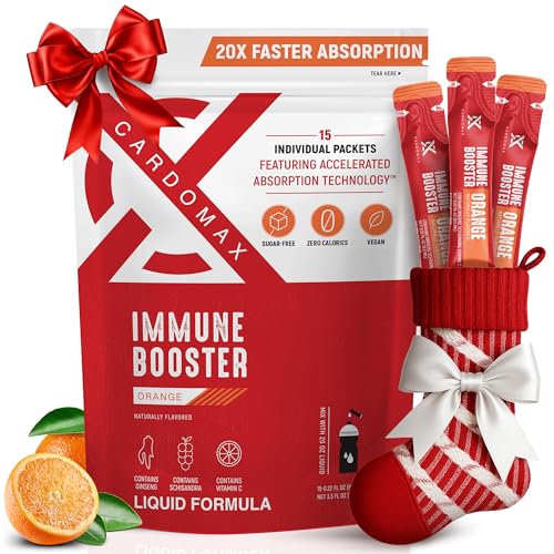 CardoMax IMMUNE BOOSTER Naranja,refuerza tus defensas + Inmunidad, sin azúcar, sin gluten, vegano y cero calorías. Contiene adaptógenos como Schisandra, Ginseng siberiano, Rhodiola Rosea y Vitamina C.