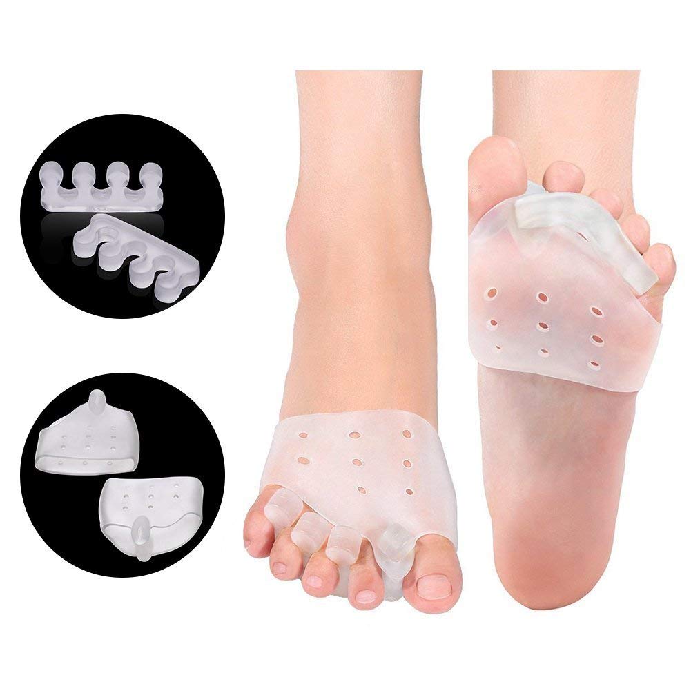 Zehenspreizer Silikon Gel Zehen Separator Set, Hallux Korrektur Zehenkorrektor für Frauen Männer, Zehenspreizer Hallux Valgus für Hammerzeh Bunion, 2 Paar Mittelfußpolster und Toe Separator Kit