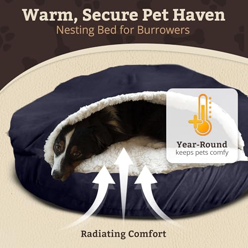 Image of Snoozer Cozy Cave Dog Bed, Round Covered Dog Bed, Navy (L)
