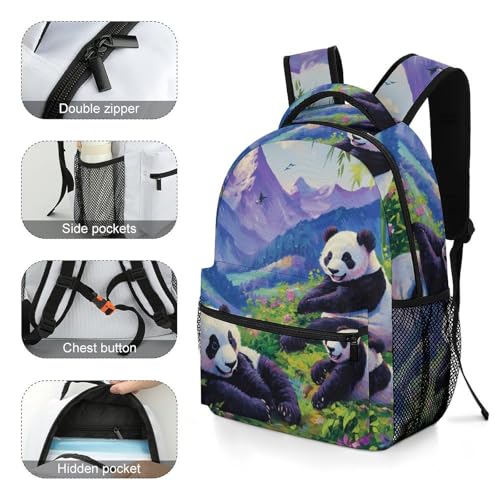 Pandas Family Funny Backpack Casual Daypack Lightweight Shoulders Bag for Men Women Cute Print4