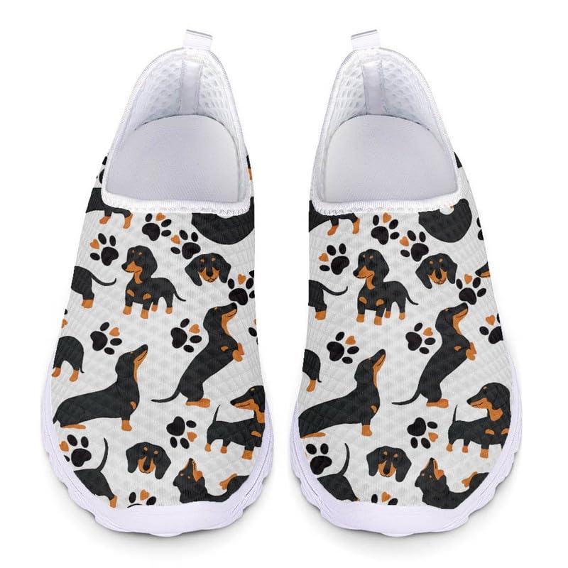 Kuiaobaty Damen-Wanderschuhe, Schweine-Welpen-Blumenmuster, zum Reinschlüpfen, leicht, für Arbeit, Freizeit, atmungsaktiv, Netzstoff, flacher Trainer, Dackel-Hundepfoten, 39 EU
