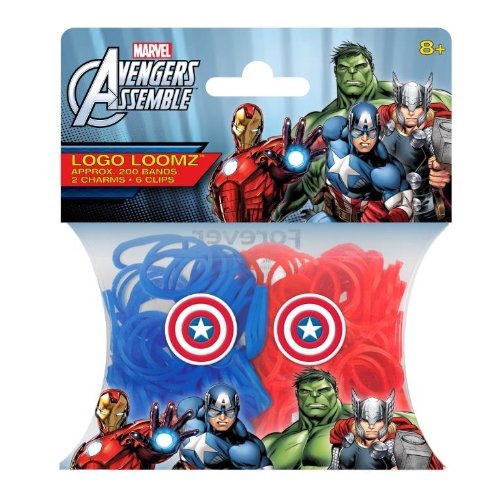 Hit Entertainment Licensed Logo Loomz Filler Loom Bands & 2 Charm Pack - Disney, DC Comics & More! (Marvel Captain America)