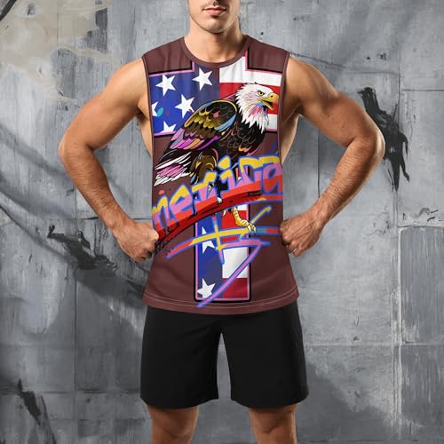 Image of Zhyaj Summer Tanks Top for Men Flag Graphic Print Sleeveless Shirts Casual Working Out Vest T-Shirts Loose-Fit Men's Tank