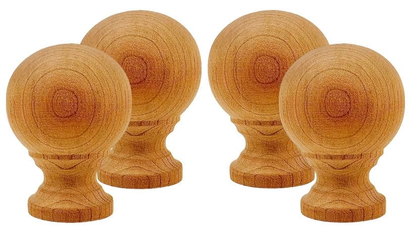 Image of Highland Manor Wood Products Melrose Ball Finial 2 7 /8 inch x 2 1 /8 inch Wide - Unfinished Wooden Finials for Indoor Use - Perfect for Staircases or Bed Posts (Cherry) (4 Finials)