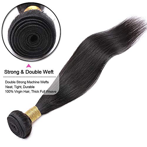 Elailite 20 Inch Hair Bundles Human Hair Weave Extensions Real Hair Weft Brazilian Virgin Remy Hair Straight 1 Bundle (#1B Natural Black, 100g) - Image 2