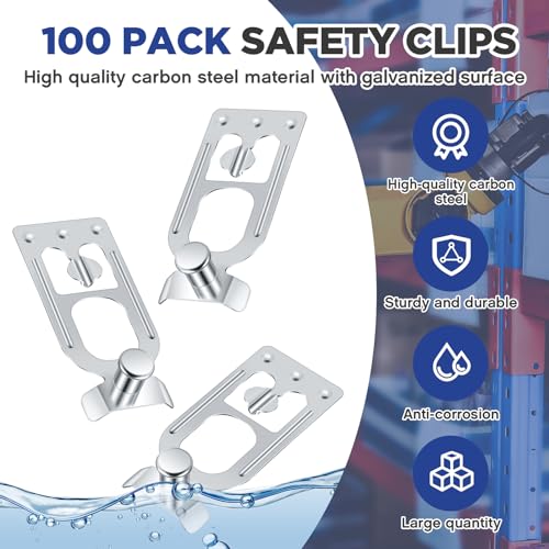 Image of Zonon 100 Pcs Teardrop Pallet Rack Safety Clip Warehouse Storage Pallet Racking Beam Safety Clip Safety Steel Pallet Rack Clip Connector Cross Beam Locker for Shelf Garage