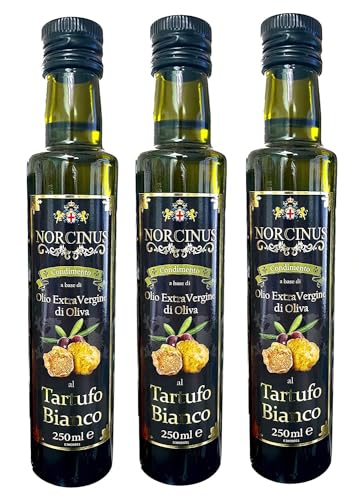 Norcinus, 3 bottiglie di pregiato Olio extravergine di oliva al Tartufo bianco 250ml | Trasforma ogni piatto in un capolavoro Gourmet, l'eccellenza in cucina.