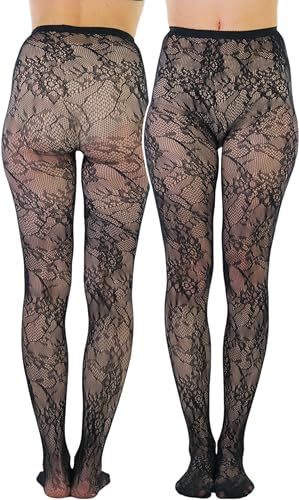 Image of ToBeInStyle Women's Elegant Floral Lace Inspired Spandex Net Full Length Tights