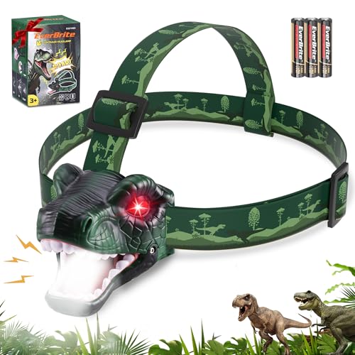 EverBrite Kids Dinosaur Headlamp, T-Rex LED Head Lamp with Roar & Silent Mode, Batteries Included, Fun Hands-Free Headlight for Boys & Girls, Great Gift for Birthday & Christmas, Dino Toy