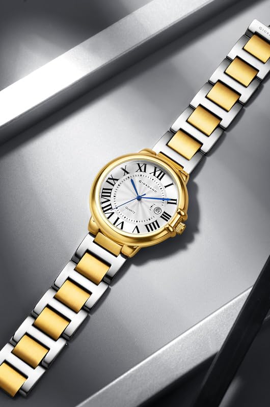 Image of Giordano Analog Quartz Watch for Men - Stainless Steel Strap, Textured Dial with Roman Numerals, Blue Hands, Date Display