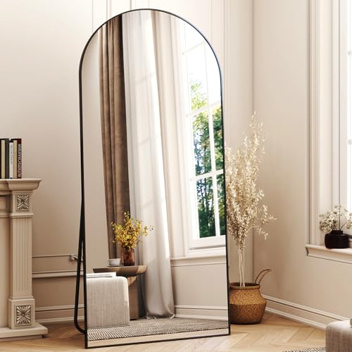30x71 Arched Full Length Mirror Floor Mirrors with Aluminum Alloy Frame Free-Standing Wall Mounted Floor Mirrors or Large Dressing Mirror, Black Mirror Full Length