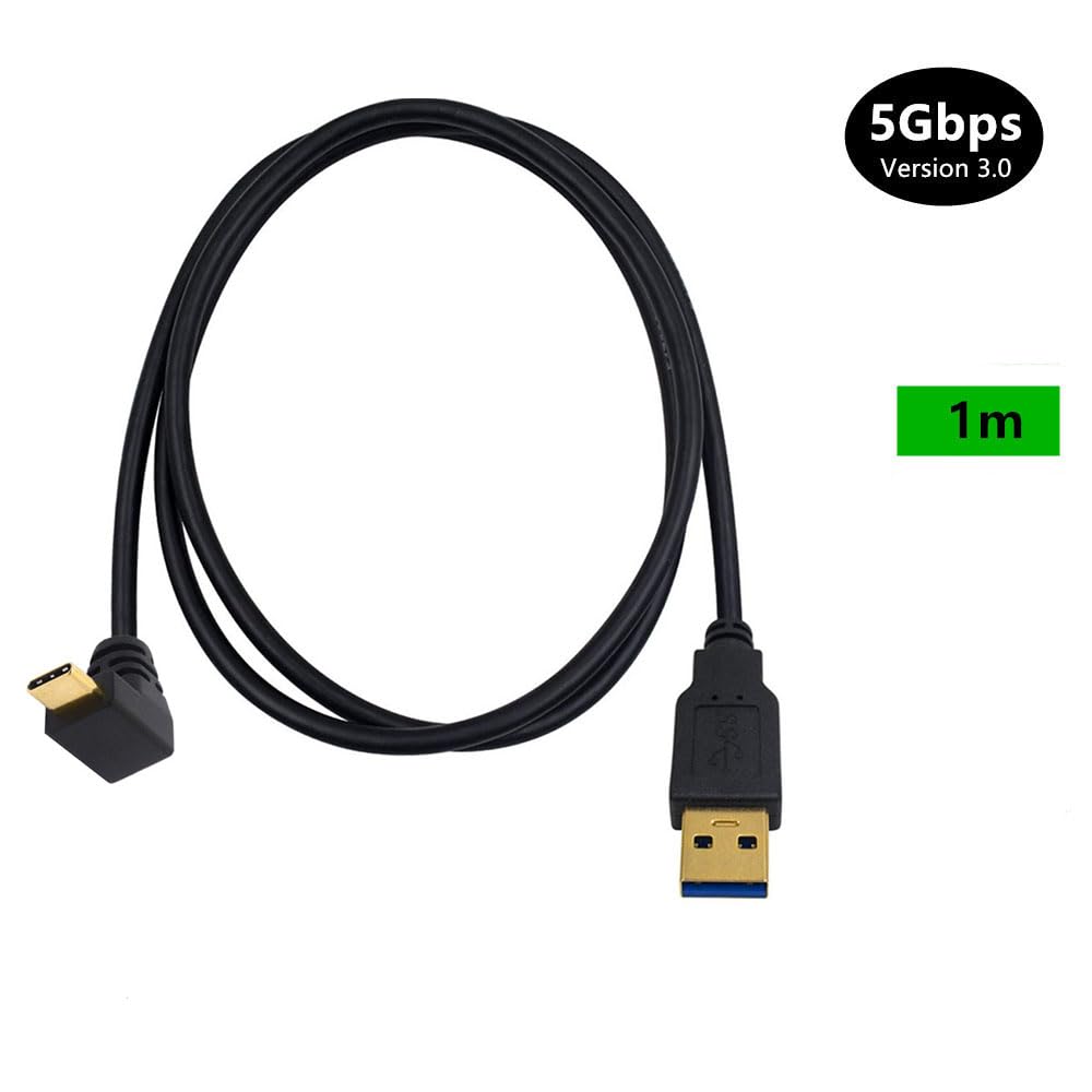 Câble USB C mâle vers USB 3.0 mâle (1 m), câble coudé à 90 degrés vers le haut et vers le bas de type C vers type A, prend en charge la synchronisation des données et charge rapide pour