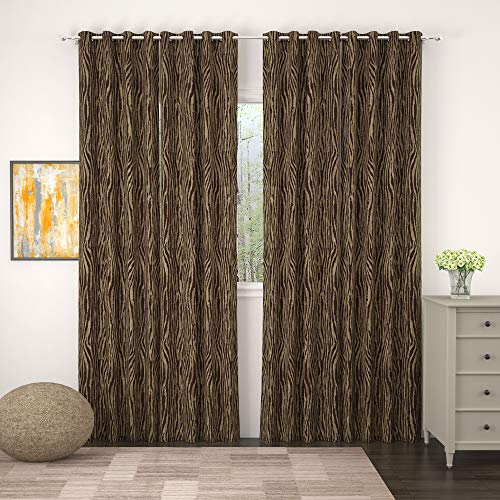 Image of Story@Home Bloom Collection Jacquard Lavish and Modern Rich Animal Print 4 Piece Eyelet Ring top Door Curtain for Bedroom and Hall - 7 Feet, Dark Brown