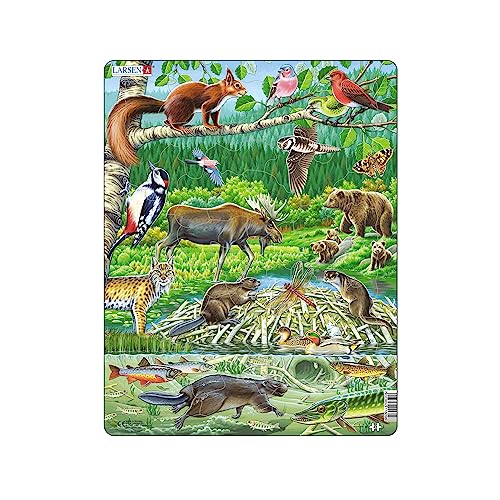 Larsen FH15 Puzzle 45 Pièces Une Journée d’Été dans Une Forêt Nordique pour Enfants | Animaux Sauvages et Nature | Cadeau Créatif 6+ Ans