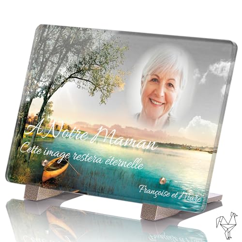Plaque Funéraire Personnalisable avec Photo - Paysage - Thème Fleurs - Plaque Funéraire personnalisée avec Photo en Altuglass - Résistante aux Intempéries et Traitée Anti UV (15x10 cm (Petit))