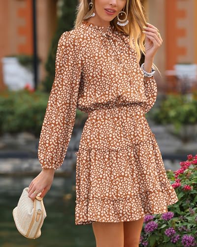 BTFBM Long Sleeve Fall Dresses for Women 2025 Summer Casual Tie Neck Ruffle Tiered A Line Wedding Guest Short Mini Dress3