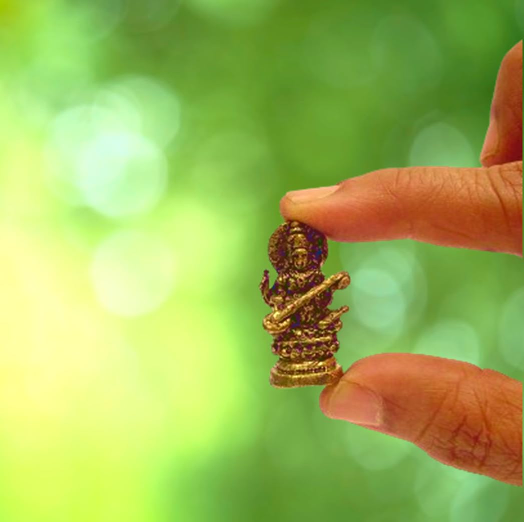 – Purpledip Rare Miniature Statue Saraswati (Saraswathi), Hindu Goddess Of Knowledge, Music & Arts: Unique Collectible Gift (11167)