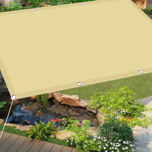 Voile ombrage imperméable rectangulaire jaune avec cordons fixation - 2