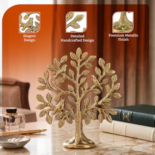 Image of Amazon Brand - Solimo Brass Kalpvriksh Tree with Birds Showpiece | Tree of Life Table Decor | Vastu & Feng Shui Home Decor | Brass Decorative Idol for Home, Office & Puja | Good Luck Gift