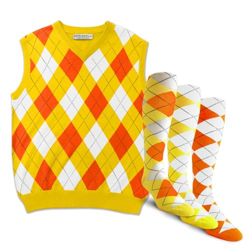 GolfKnickers Argyle Sweater Vest and 3 Sock Set: Mens - Pullover Golf Vest