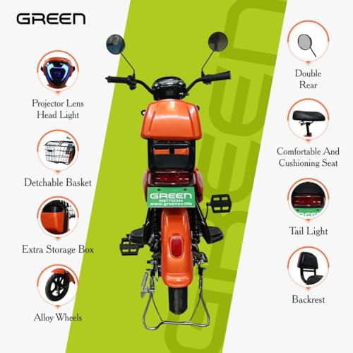 Image of Green Udaan Low Speed Electric Scooter Non RTO 80KM Range Lithium Battery with Portable Charger (Orange)