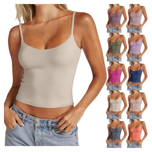 YCBMINGCAN Damen Spaghetti Top Sommer U-Ausschnitt Spaghettiträger Camisole Ärmelloses Tanktop Basic Shirt Unterhemd Verstellbar Elastisches Enges Oberteil Trägershirt für Alltag Y2K Yoga Outfit