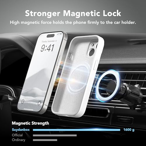 Image of Magnetic for iPhone 15 Plus Case, Compatible with MagSafe, [Full Camera Protection][Screen Protector] Silicone Shockproof Protective Phone Case for iPhone 15 Plus 6.7 inch, White
