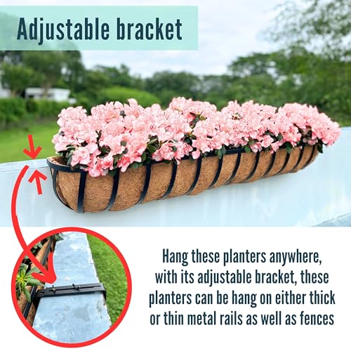 LaLaGreen Deck Railing Planters (48 Inch, 2 Pack) Extra Large Rectangular Railings Flower Box with Coco Liner, Black Metal Bracket Balcony Hanging Planter for Outdoor Plants Over Rail Fence Porch by LáLáGreen - Image 5