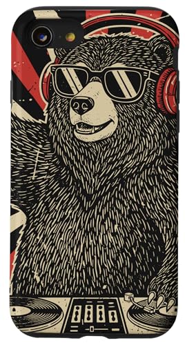 DJ Bear �^�[���e�[�u�� �w�b�h�t�H�� ���g�� ���y���D�� �X�}�z�P�[�X iPhone SE (2020) / 7 / 8 �p