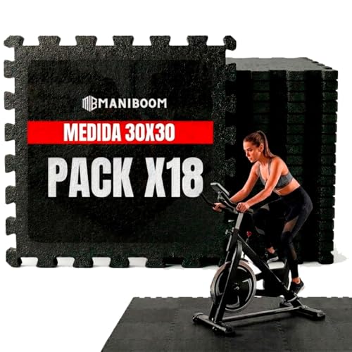 ManiBoom Suelo Gimnasio Acolchado Grueso de Caucho Fácil de Limpiar【30x30x1 cm】  Alfombra Gym Crossfit y Ejercicios en Casa   Esterilla Fitness Puzzle de Goma   Tatami Mat (Negro)