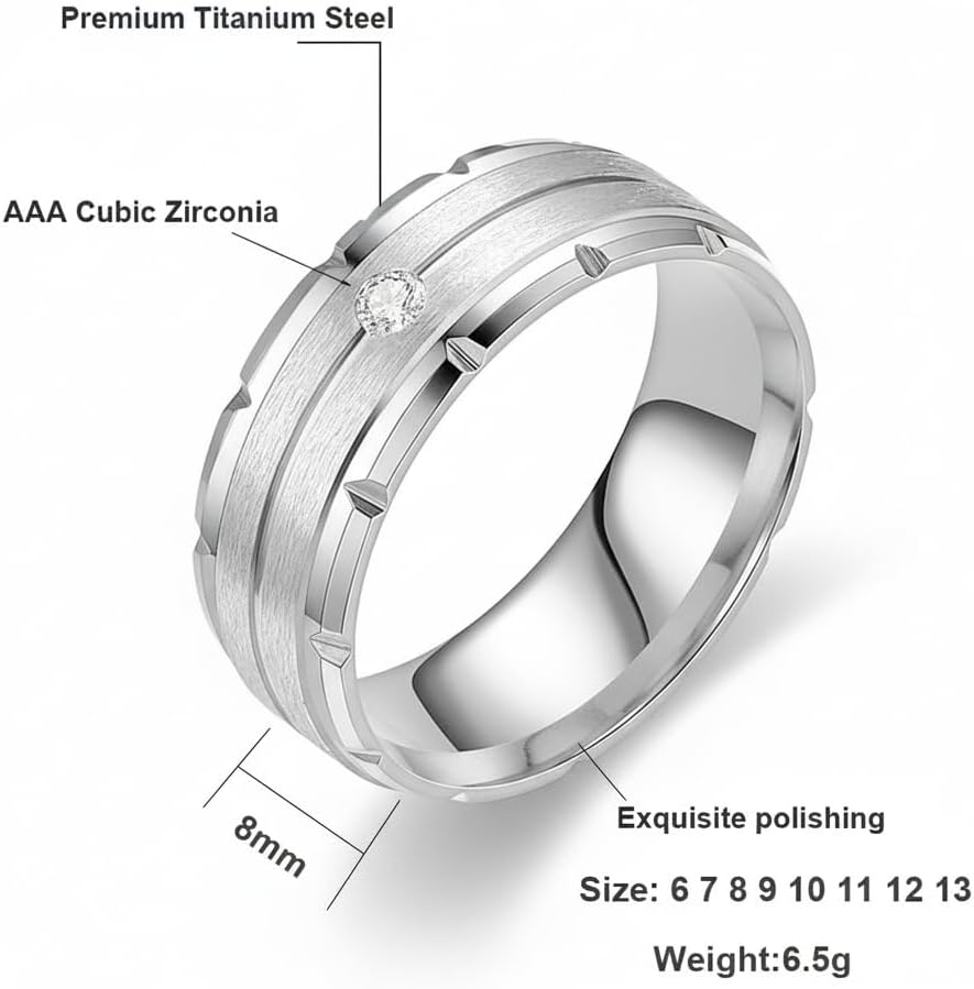 Custom His and Hers Matching Wedding Rings Set Gold Plated Cubic Zirconia Engagement Ring for Women & Titanium Band for Men Classic Bridal Couple Set Anniversary Valentine's Day Rose Gift Box