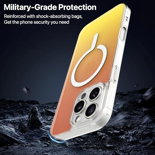 Image of eller sante Eternity Magpro Back Cover Case for iPhone 16 Pro Max Scratch Resistant Acrylic Camera Lens TPU Shockproof Support Mag-Safe Wireless Charging- Yellow & Orange