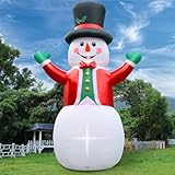 FunFanso 12 FT Christmas Inflatable Giant Snowman Outdoor Decorations, Blow up Snow Man Wear Magic Hat & Red Suit, Built-in Bright LED Lights for Holiday Lawn Yard Garden Patio Porch Xmas Party Decor