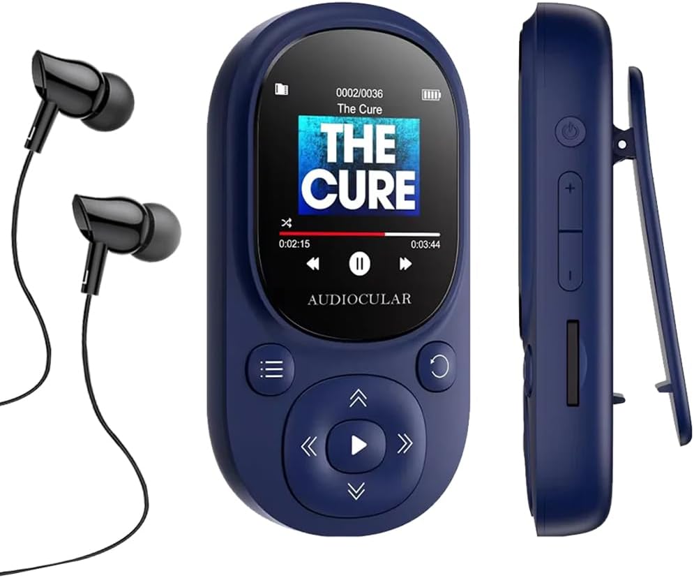 - AUDIOCULAR M11 32GB MP3 Digital Player with Clip, Portable Bluetooth Music Player Support Upto128GB External Storage, Pedometer, FM Radio, Voice Recorder, E-Book, Stopwatch (32GB - Blue)