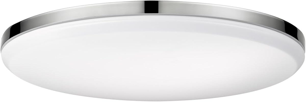 Globe Electric 65584 Lámpara de techo LED integrada de 14", acabado cromado, pantalla esmerilada, perfil bajo delgado, 2200 lúmenes, blanco cálido 3000K, certificación Energy Star