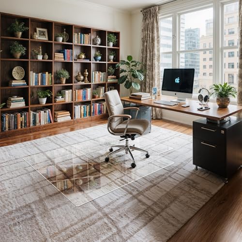 Furnbar Irregular Office Chair Mat for Carpet & Hardwood, Upgraded 36\" x 48\" Dual Use Tempered Glass Chair Mat for Chair and Footrest Under Desk