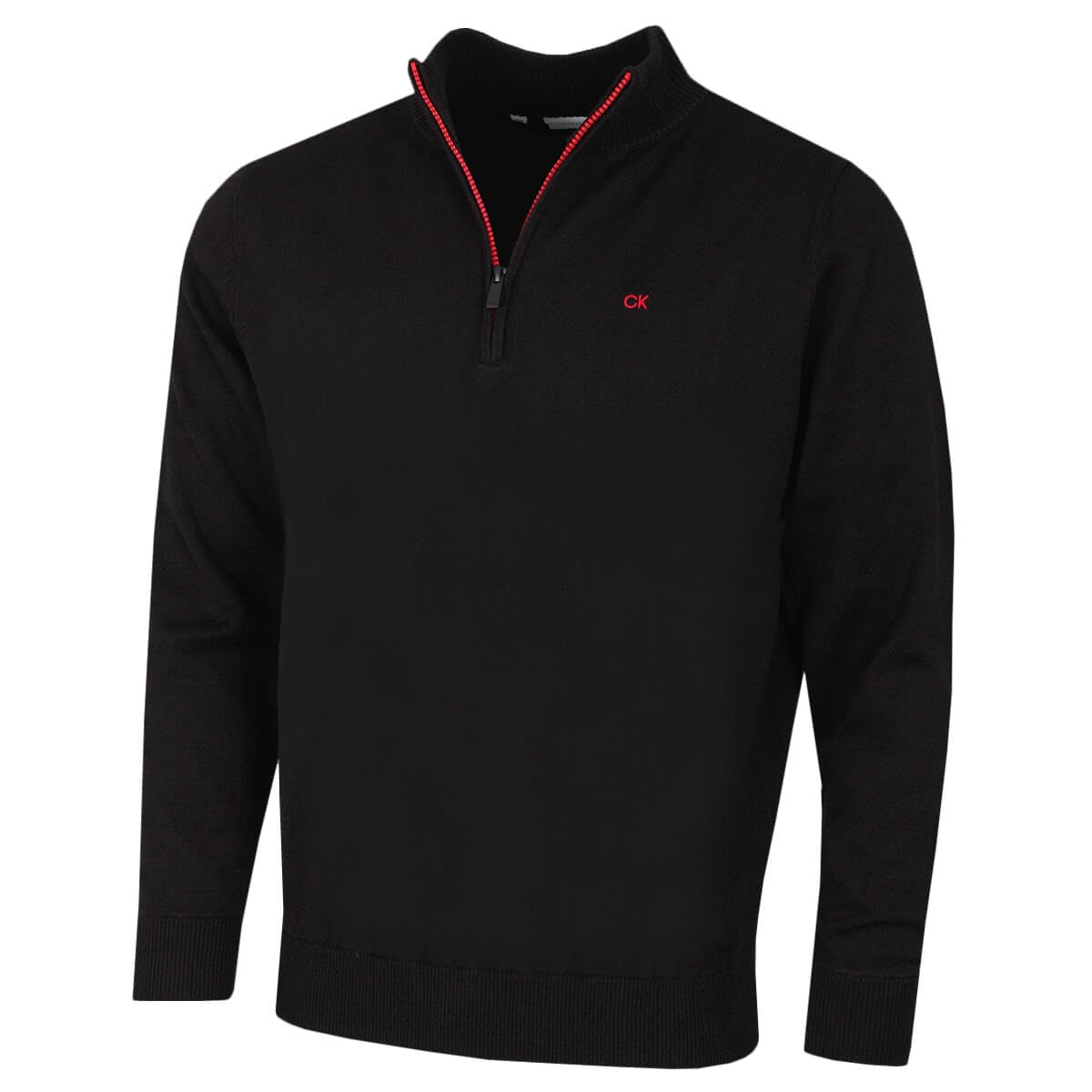 Calvin Klein Mens Campus 1/2 Zip Sweater - Black/Red - XXXL