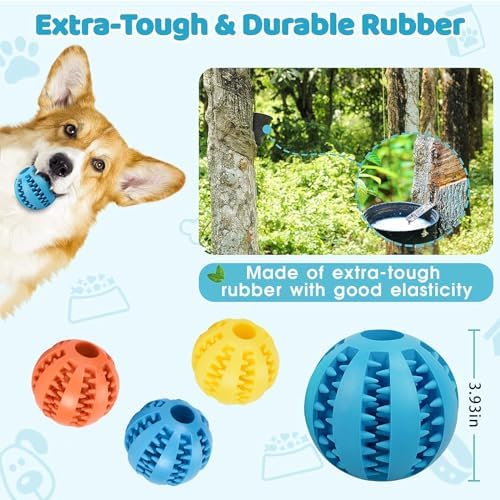 VMINOG 3 Stück Hundeball mit Zahnpflege, Snackball Futterball Ø 6cm, Wurfball Futterball Futterspielzeug Hund,Lernspielzeug für Große&Kleine,Kauspielzeug aus Naturgummi