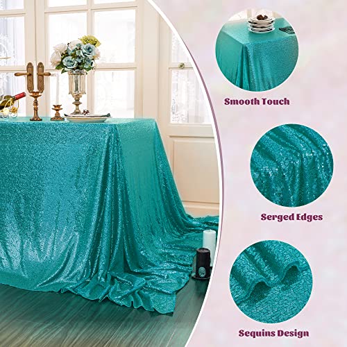 Kirsooku Teal Sequin Tablecloth Glitter Sparkly Iridescent Shimmer For Rectangle Table Cloth Decorations For Birthday Party Halloween Decor Supplies Event Wedding Table Covers #TOP3